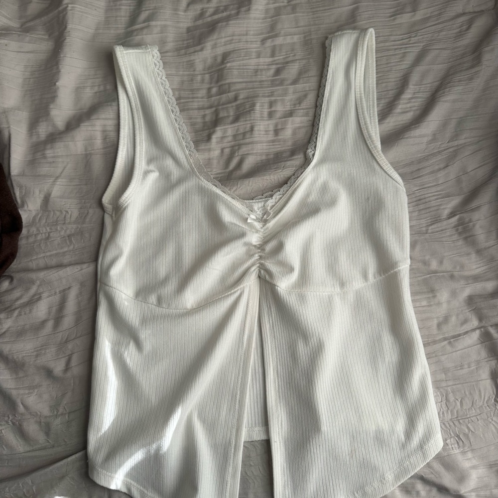 White Lace-Trim Ribbed Tank Top - Women